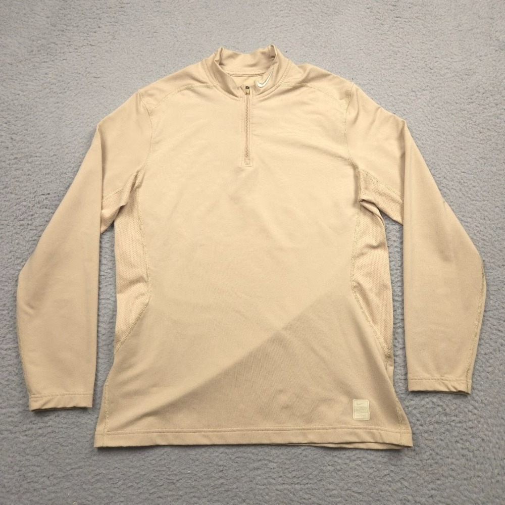 Nike Pro Combat Women's Large Tan Dri-FIT Fitted 1/4 Zip Long Sleeve Top